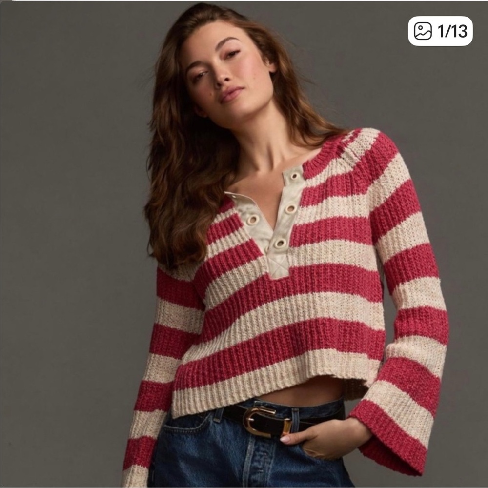 ❤️ Pilcro Red & Cream Striped Cropped Sweater – XXS ❤️
